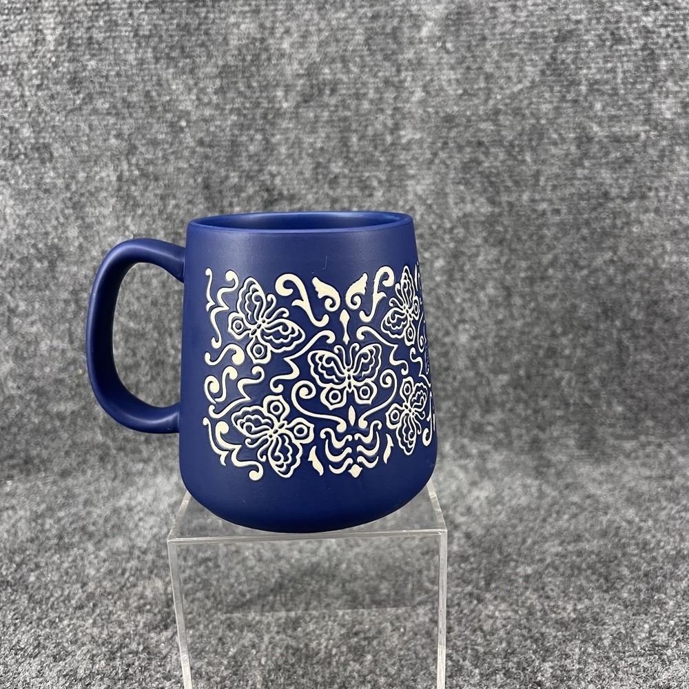 Dollywood Mug Blue W/White Embossed Butterflies 18oz
